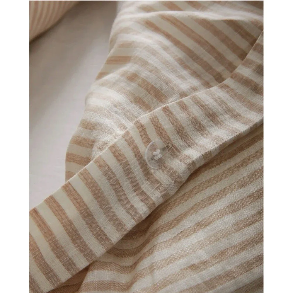 Quince Home European Linen Stripe Duvet Cover Natural/White Twin RARE